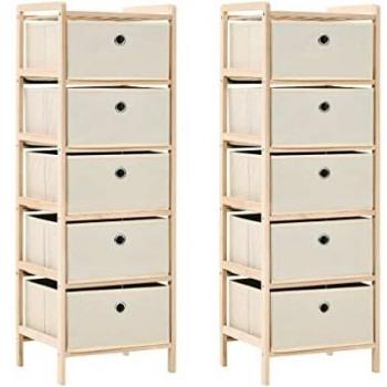 Storage Racks with 5 Fabric Baskets - Beige Cedar Wood