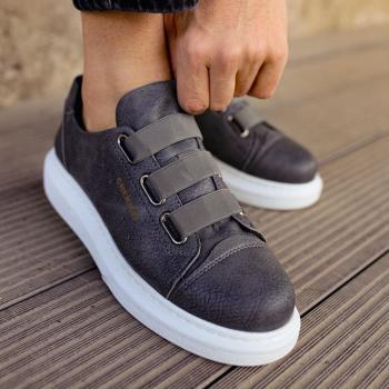 Chekich Herren Schuhe Sneakers Antrazit Farbe Kunstleder Atmungsaktiv Flexibel Komfortabel CH253