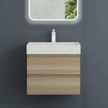 Meuble Suspendu avec 2 Tiroirs, Lavabo et Bonde – Chêne Clair