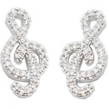Les Trésors De Lily [R4202] - Rhodium-Plated Sterling Silver 'Treble Key' Earrings - 16x8mm White