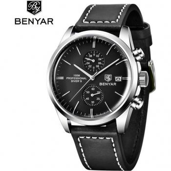 BENYAR Reloj de Cuarzo para Hombre, Acero Inoxidable y Correa de Cuero