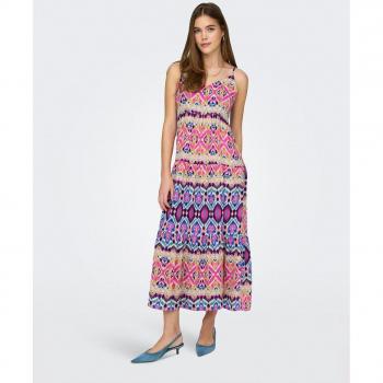 ABITO ALMA LUNGO FANTASIA - Vestito Lungo Senza Maniche in Poliestere Rosa Cosmos con Fantasia Fiji Borders, Taglia XL