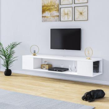 Peti 135 Cm Wall-Mounted TV Cabinet with Open Shelves - White