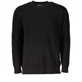 Elevated Black Cotton Sweater with Logo Detail - L
