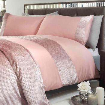 Sienna Glitter Velvet Duvet Cover Set with Pillowcases - Pink / Single