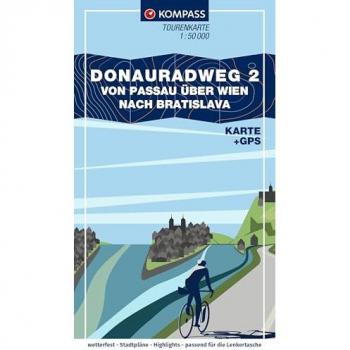 KOMPASS Fahrrad-Tourenkarte Donauradweg 2, von Passau über Wien nach Bratislava 1:50.000