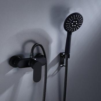 Black Wall Mount Rainfall Shower Head Bathtub Faucet Set with 1 Handle Mixer Tap