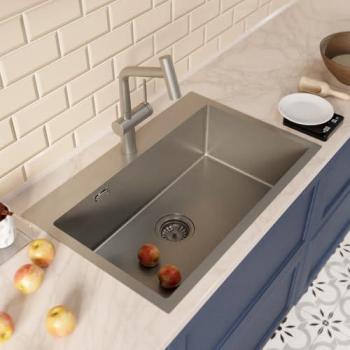 Évier Ceramia Timeless 68x45x21 cm en inox 304, mitigeur levier + douchette amovible