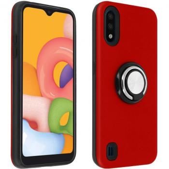 Avizar - Custodia Anello per Samsung Galaxy A01 Finitura Metallizzata Rossa