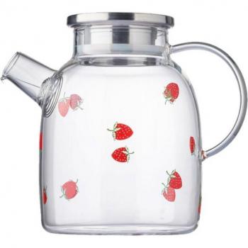 1Pc Strawberry Pattern Heat-Resistant Glass Teapot