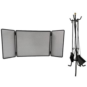 Set Camino in Ferro Battuto Nero con Parascintille 3 Ante e Kit Attrezzi 58cm