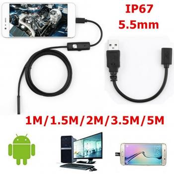 5,5mm Mini USB Endoskopkamera 720P wasserdicht mit 6 LED für Android und PC (1/1.5/2/3.5/5M)