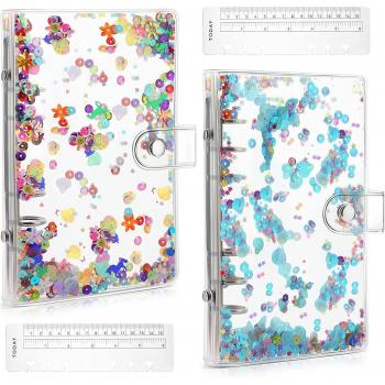 Funda A6 con lentejuelas brillantes, cierre a presión, impermeable y regla, 2 unidades
