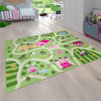 Tapis de jeu enfants motif ferme chevaux vert 100x200 cm