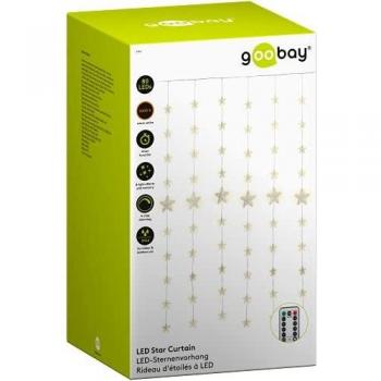 Goobay 80 LED Star Curtain with Remote Control, Timer Function, 8 Lighting Modes, Dimmer, and 31V Outdoor Transformer, Warm White (3000K)