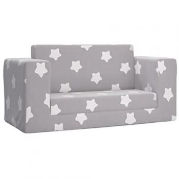 Canapé-lit enfant 2 places gris clair étoiles peluche douce 357034