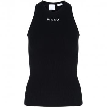 Top a canotta nera con costine e logo Pinko, M