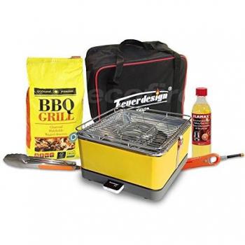 Rauchfreier Holzkohle Tischgrill TEIDE v Gelb mit Grill-Zubehör