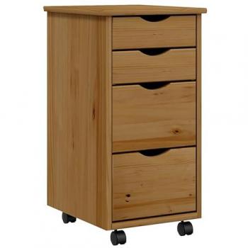Cajonera MOSS con ruedas de madera maciza de pino marrón miel