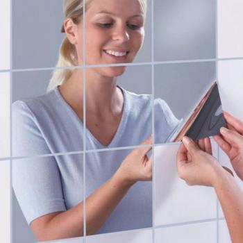 Self-Adhesive Soft Mirror Stickers - 15x15cm, 9/16 Pieces