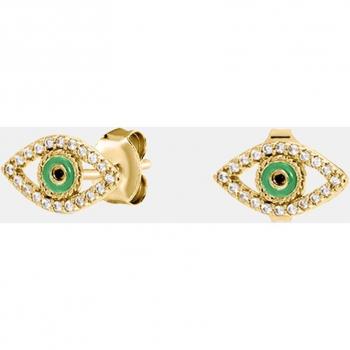 Pendientes Luces Doradas: Ojo Verde con Baño de Oro 18k