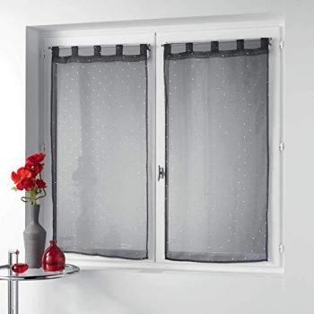 Paire de voilages à passants Orion - Imprimé métallisé - 60 x 160 cm - Gris anthracite