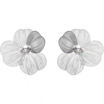 Luxenter Pendientes Leina con Perla Blanca y Acabado en Rodio