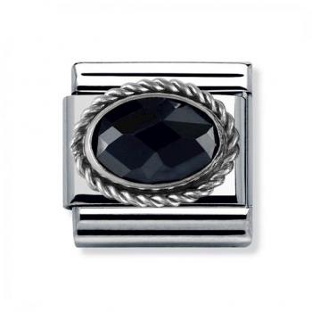 Silver Oval Black CZ Love Token