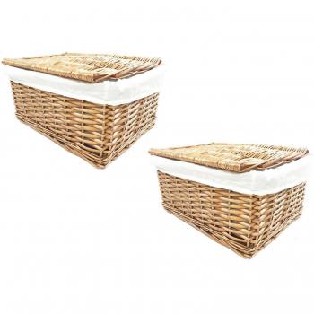 Topfurnishing Set of 2 Lidded Wicker Storage Baskets with Lining - White, 40 x 30 x 20 cm