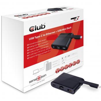 CLUB3D USB Tipo-C para Ethernet y USB 3.0 + USB Type-C Charging Mini Dock