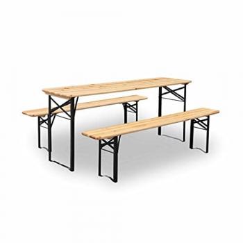 Mesa de Madera SWEEEK “Bayonne” + 2 Bancos Plegables – 6 Asientos