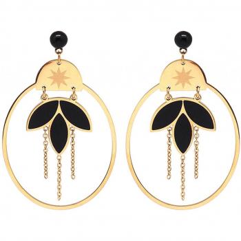 Pendientes Creativos Boho en Acero Negro y Dorado - 46x28 mm