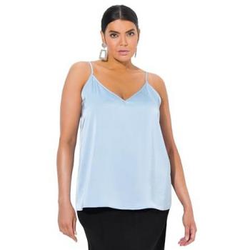 A-Linien Satintop für Damen, V-Ausschnitt, Spaghettiträger, blau