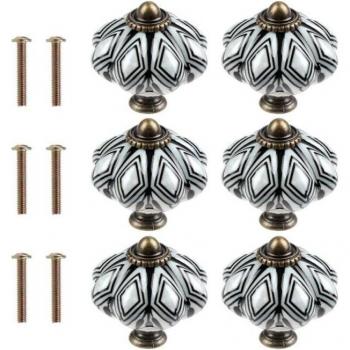 Pomelli rotondi neri per mobili - set di 6 in ceramica
