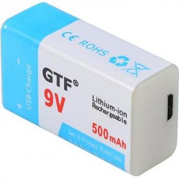 9V 500mAh USB Rechargeable Lithium Battery
