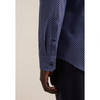 Chemise d'affaires slim fit en coton imprimée, col Kent, taille 43, marine