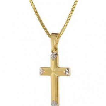 Trendor 39524 Halskette mit Kreuz für Mädchen Gold 333/8 Karat Bicolor