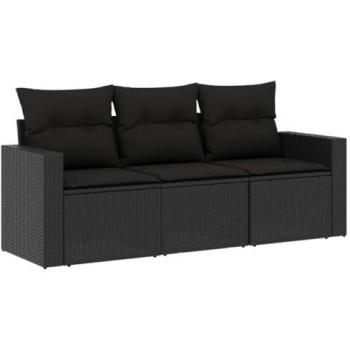 VidaXL Set Divani da Giardino 3 pz con Cuscini in Polyrattan Nero