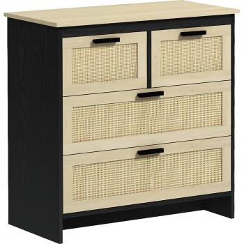 HOMCOM Cassettiera Elegante 4 Cassetti Truciolato e Rattan