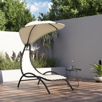 Patio Sun Lounger with Canopy - Cream, 167 x 80 x 195 cm, Fabric and Steel
