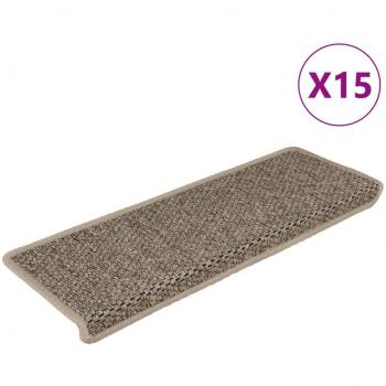 Tapis d'escalier autocollants vidaXL 15 pcs 65x21x4 cm Beige foncé