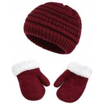 Children's Thickened Warm Solid Color Beanie and Mittens Set