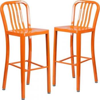 FWStyle Orange Metal Bar Stool – 76.8 cm Curved Back & Footrest (Stackable)