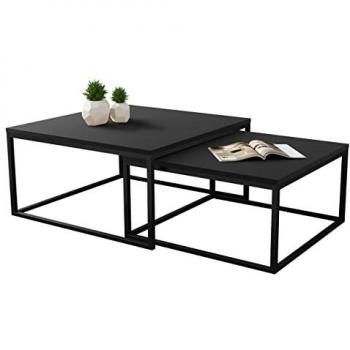 Mobilier1 - Ensemble de Tables Basses Oswego 101, Noir, 39x76x76cm, Design Angulaire