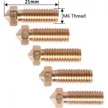 5PCS Brass Volcano Nozzles for 3D Printing - All Metal Extruder Nozzles 0.6/0.8/1.0/1.2mm