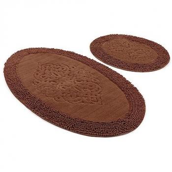 Wellhome - Set de alfombras de baño (2 piezas) marrón oscuro ovalado - Multicolor