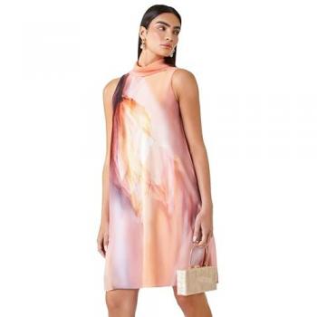 LIMITED Women's Peach Printed High Neck Chiffon Dress