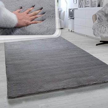 Tappeto Shaggy ecopelliccia di coniglio grigio scuro 80 cm tondo