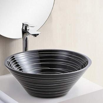 Vasque en Céramique Noir Rayé, Blanc, 42 cm – Modèle Gap