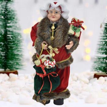 Statuetta Mamma Natale 65 cm di Bakaji, vestita in tessuto con sacco natalizio